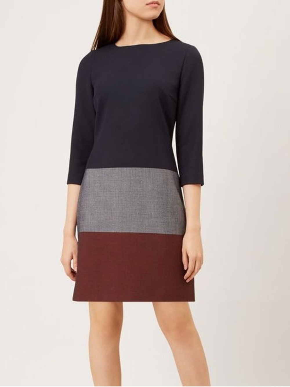 Hobbs London Simone Colorblock Midi Sheath Dress in Navy, Gray & Red size 10